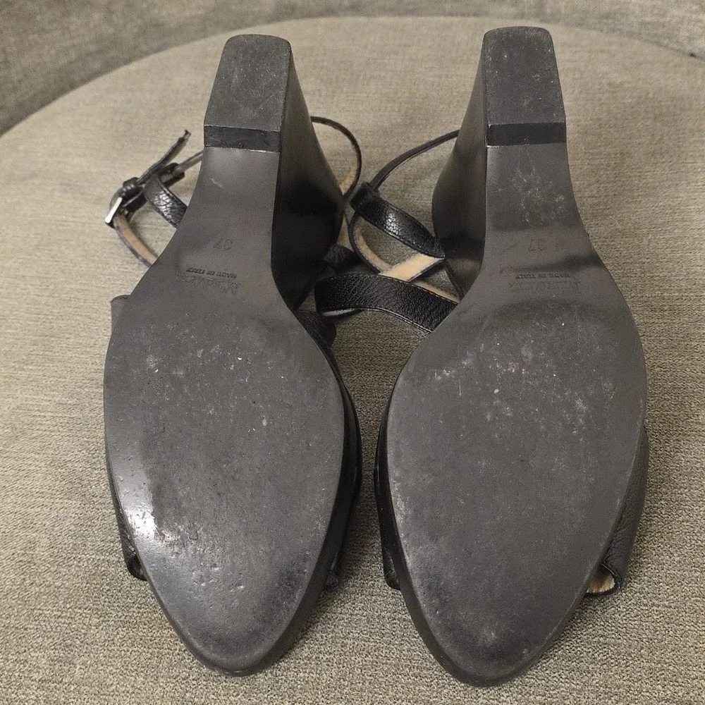 Max Mara Leather‎ Wedge Platform Size 37  US 7 Black  Open Toe